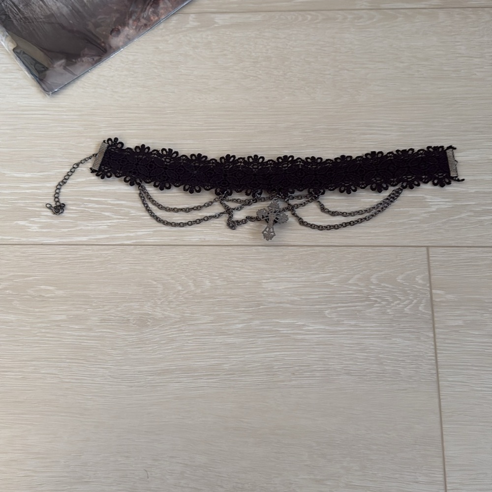 3/$10 Spirit Lace Choker Black with Cross - Picture 6 of 8